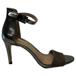 Louise Et Cie Shoes Womens 7.5 Ankle Strap Lo Olive Chrome Metallic Heels Silver